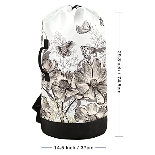 Flowers Butterfly Vintage Laundry Backpack Large Heavy Duty Laundry Bag For College Students Laundry Bag With Shoulder Straps Washable For Camp Traveling Waterproof #TOP1