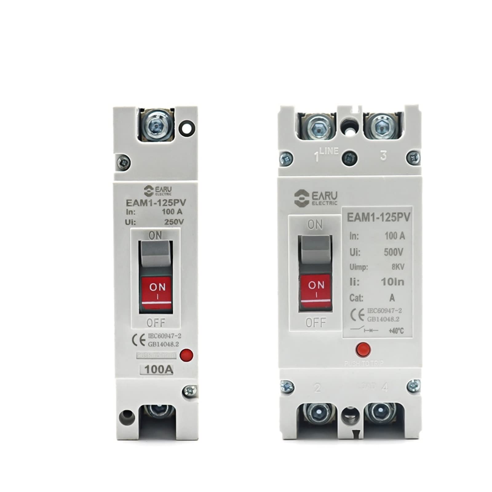 JNVFTCUX DC 250V 500V Solar Molded Case Circuit Breaker MCCB Overload Protection switches Protector for Photovoltaic PV 100A 125A(200A,1P)