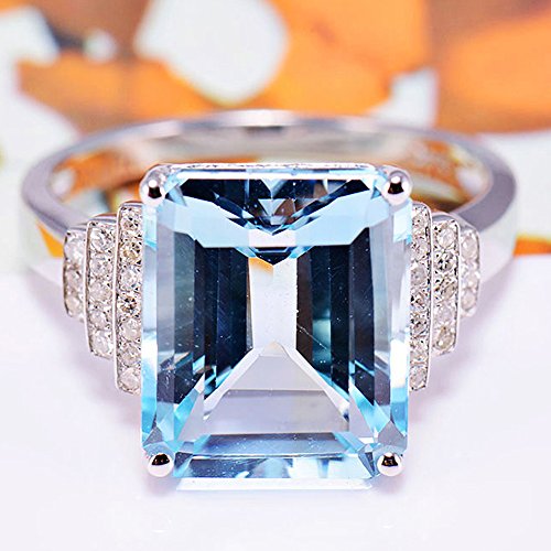 Lanmi 14K White Rose Gold Natural Blue Topaz Diamonds Ring Engagement Band For Women #TOP1