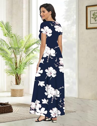 Image of Lacavocor Womens Short Sleeve Maxi Dresses Empire Waist Long Dress