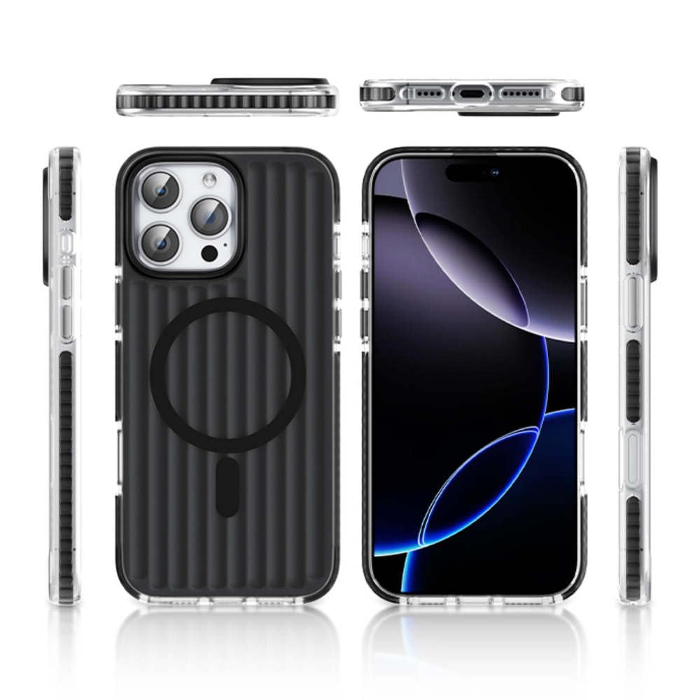 Custodia a cuscino d'aria con ventosa magnetica a strisce metalliche compatibile con iPhone 16, 15, 14 e 13 Pro Max, color oro deserto, per iPhone 15 Pro Max
