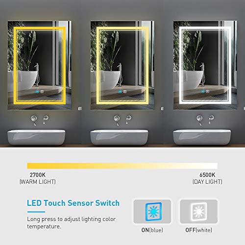 Tokvon Picasso 50x70cm Badspiegel mit Beleuchtung LED Badezimmerspiegel Wandspiegel mit 3 Lichtfarbe 2700-6400K, Lichtspiegel Beschlagfrei, IP44, Touch-Schalter, Rasiersteckdose - Image 3