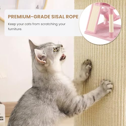 Image of SHA CERLIN 65in Larger Cat Tree Tower Condo for Indoor Kitties /Multi-Level Furniture Activity Center with Wide Base /Cozy Plush Cat Perches /Baskets /Sisal Scratching Posts and Hammock /Pink