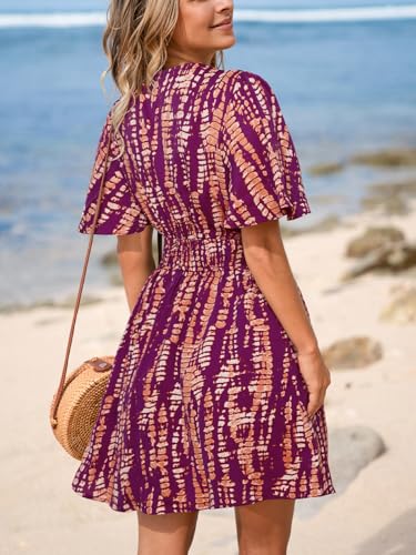 Image of CUPSHE Women's Plunging V Neck Flutter Sleeve Smocked Waist Mini Dress