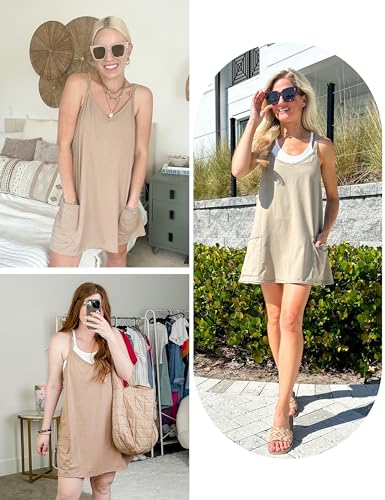 Image of Lianlive Women Athletic Mini Dresses Built-in Shorts Set Summer Sleeveless Sundress Hot Shot Mini Dress