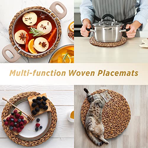 Image of BLUEWEST Woven Placemats (Sizes:11.8 inch-13.5''-15 inch), Round Rattan Water Hyacinth Table Mats, Braided Non-Slip & Heat-Resistant Set for Dining Table (11.8'', Set of 6)