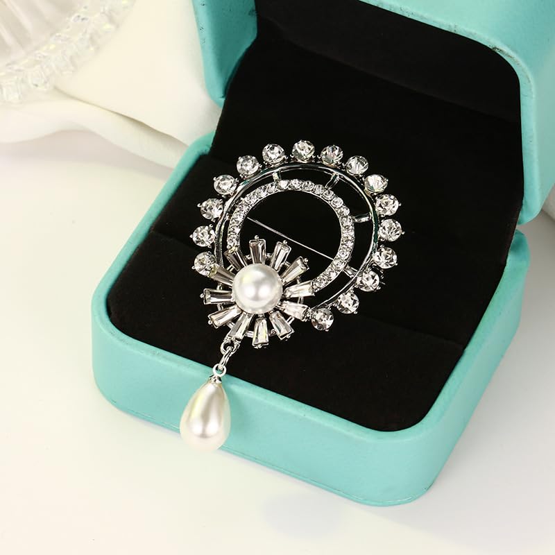 Image of Unique Pearl Brooch Pins for Women, Cubic Zirconia Lapel Pin for Coats Jackets Sweaters Clothes Accessories, Pearl Brooch Pin Fashionable Chaming Dress