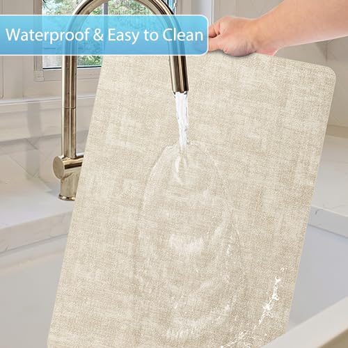 Placemats Set of 8 Washable, Heat Resistant Table Placemats Wipeable Faux Leather Place Mats Non Slip, Waterproof Square Table Mats for Indoor Outdoor, Beige