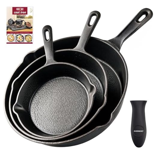 OVERMONT Padella in Ghisa Pre-stagionato - Pentola Utensili da Cucina con Manico per Interni ed Esterni- per Griglia Friggere Fornelli Barbecue Falò - Varie Dimensioni Nero - Rotondo