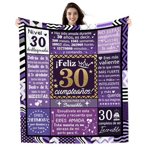 Amorea Manta de Cumpleaños para 30 Años Mujer 130 x 150 cm Manta Ideas para Hija Hermana Sobrina Prima Mejor Amiga Compañera Novia Mujer Feliz 30 cumpleaños (30-Ella)
