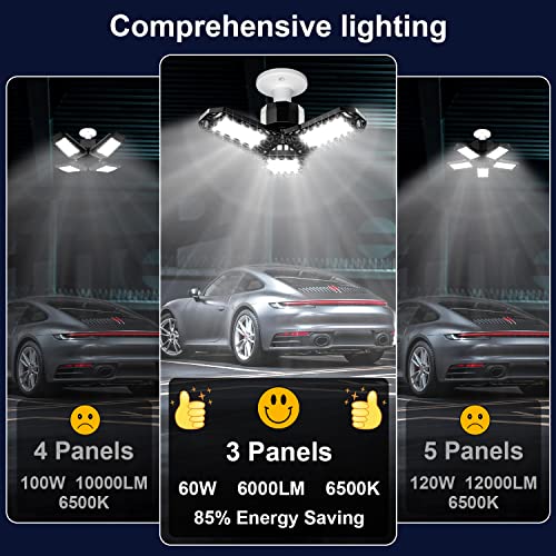 Inscrok Dimmable Led Garage Light 60W, Brightness 10%-100%, 6000Lm Deformable Garage Ceiling Lights With Remote, Led Work Shop Lights Bulb Led Lights Fixture For Garage, Basement, Workshop #TOP1