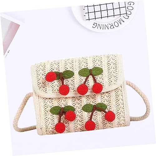 Straw Bag for Women - Cherry Shoulder Bag, Cute Straw Purse, Woven Crossbody Cluth, Stylish Beach Handbags, Travel Sling Wallet, Summer Daily Decoartion 20 x 16 x 8cm2