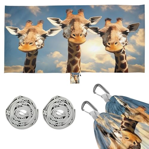 SDMKA Giraffe Heads Camping Hammock, 330 lbs with 2 Tree Straps, Carry Bag, Single Portable Hammock for Outdoor/Indoor, Hiking, Beach, Backpacking, Travel