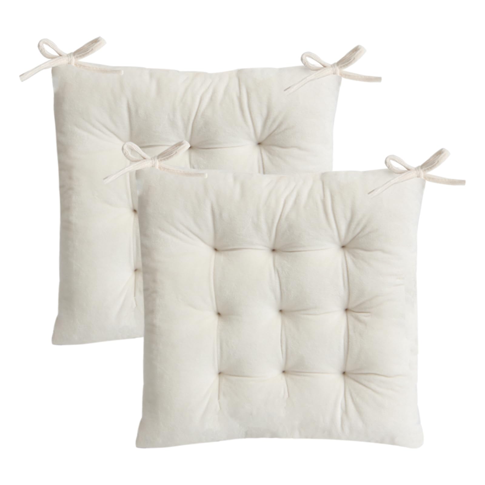 6 Pack velvet Square Seat Cushion Chair Pads for Kitchen Dining Chairs, Soft Comfort Velvet Chair Mat Pillow Cushions with Ties for Office Desk Living Room Tatami 15.5", Ivory