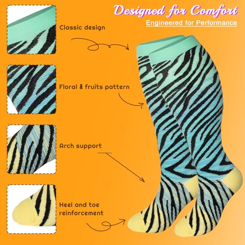 Image of Plus Size Compression Socks for Women & Men 4 Pairs, Wide Calf Extra Large 20-30 mmHg Knee High Support Socks for Travel, Running, Nurse