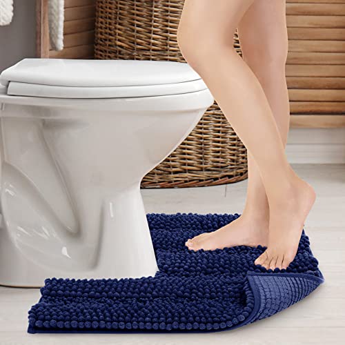 JARITTO Alfombra de baño para WC Inodoro Antideslizante Alfombrilla de Baño Alfombra Bañera Lavable a Máquina Absorbente Microfibra Chenille Suave Forma de U- 51x51cm (Azul Oscuro)