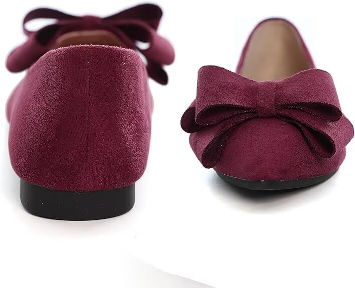 Image of SAILING LU Womens Bowknot Ballet Flats Pointy Toe Suede