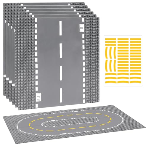 Image of 6 Pack Road Base Plates for Building, Compatible with Lego Classic Bricks, 10 inch x 10 inch Baseplates Fits for Lego Roads, Road Base Plates for City Sets (Attached DIY Stickers)