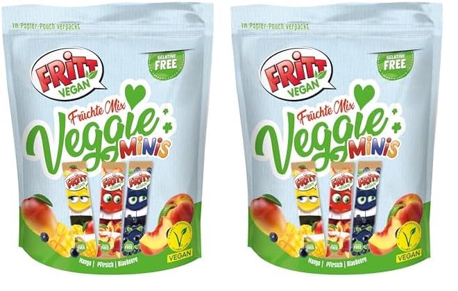FRITT Vegan Früchte-Mix Minis 135g, 100% Vegan, Mini Kaubonbon-Streifen in 3 verschiedenen Geschmacksrichtungen (Packung mit 2)