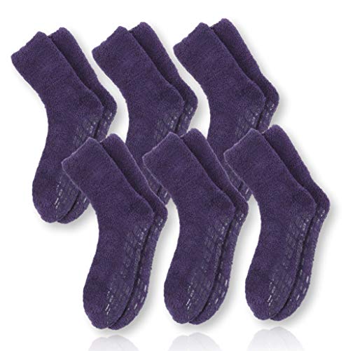 Pembrook Non Skid/Slip Socks  (6-Pack  Purple)  Hospital - Fuzzy Slipper Socks  Great for adults, men, women. Designed for medical hospital patients but great for everyone