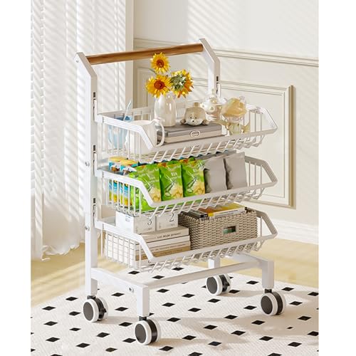 Carrello per Snack con Ruote, 3, 4, 5 Ripiani, portafrutta Regolabile, espositore da Pavimento per supermercati con Manico in Legno, ripiano per dolciumi in Acciaio al Carbonio (Dimensioni: 41x29,5x6