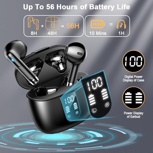 Auriculares Inalámbricos Bluetooth 5.4, 56H Auriculares Bluetooth con 6 ENC Mics,6D HiFi Estéreo, Nueva Cascos Inalambricos Bluetooth con Reducción de Ruido, Control Táctil, IP7 Impermeable Audifonos
