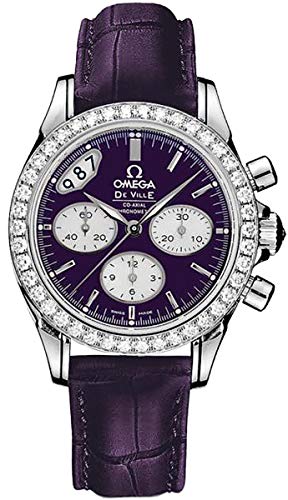 Omega DeVille Steel Case on Purple Leather Strap Diamond Watch 422.18.35.50.10.001