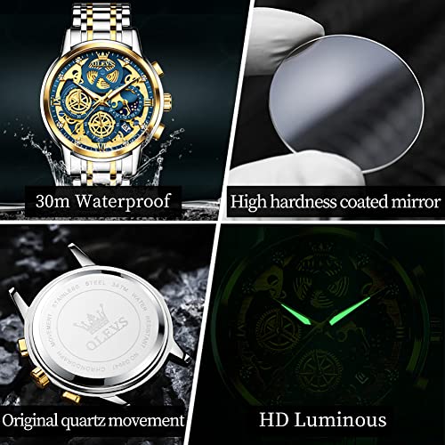 Image of OLEVS Watch Men Stainless Steel Watches Luxury Chronograph Men Wrist Watch | Multifunction,Diamond, Date, Business, Classic,Dress Watch for Men, Gift for Men, reloj de Hombre