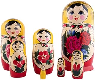 Heka Naturals Semyonov Nesting Dolls | All Natural Wooden Matryoshka Doll Set of 7 (18 cm) - Traditional Babushka Home Decor, Wooden Stacking Toys, Handmade Toys & Games, Shape Sorter Accessories