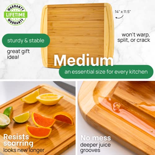 Image of GREENER CHEF 15 Inch Medium Cutting Board with Lifetime Replacements, Bamboo Cutting Boards for Kitchen, Butcher Block, Medium Wooden Chopping Board for Meat, Veggies, Non Toxic Charcuterie Board