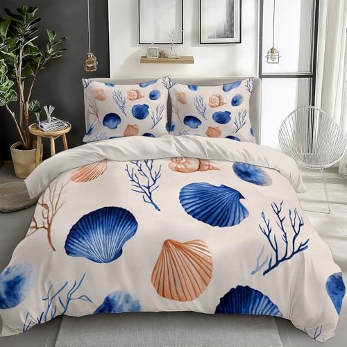 Funda Nórdica Cama 90, Funda de edredón con Estampado Reversible Acuarela Minimalista Conchas Algas Crema, Funda Nórdica 150 x 220 cm, Fácil de cuidar, Adecuado para Todas Las Estaciones