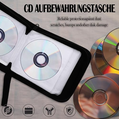 qhklew CD Tasche für 40 Disc, CD DVD Discs Aufbewahrungstasche, mit Reißverschluss Oxford Handtaschen, Mappe zur Aufbewahrung, Platzsparend für Auto und Zuhause (Gelb)
