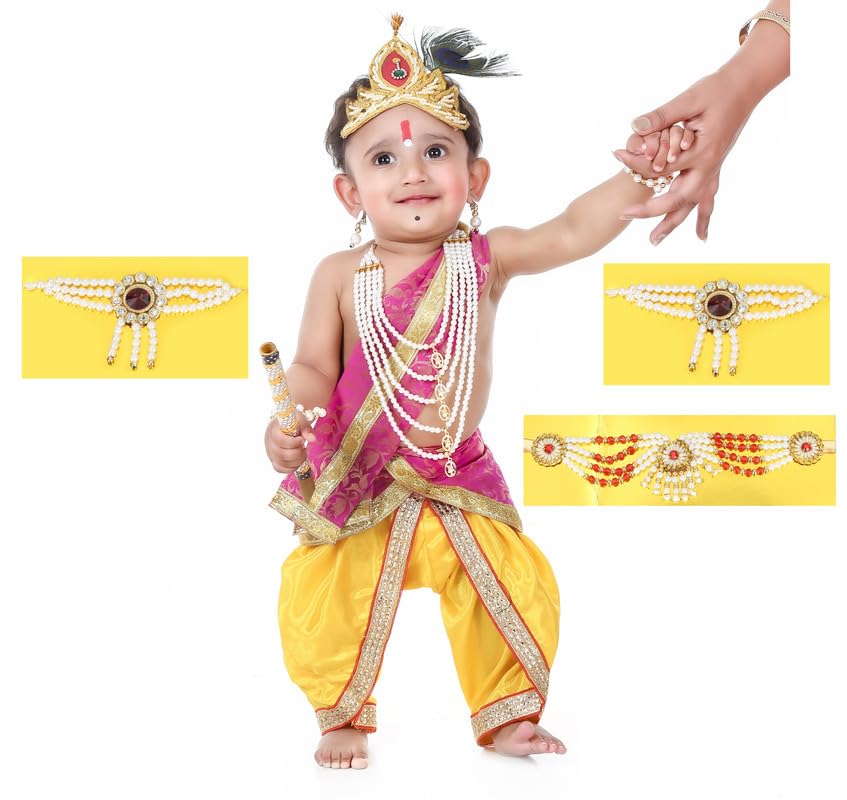 Image of Krishna Dress for Kids, Baby Krishna Dress for Janmashtami with Krishna Mukut, janmashtmi wear dress