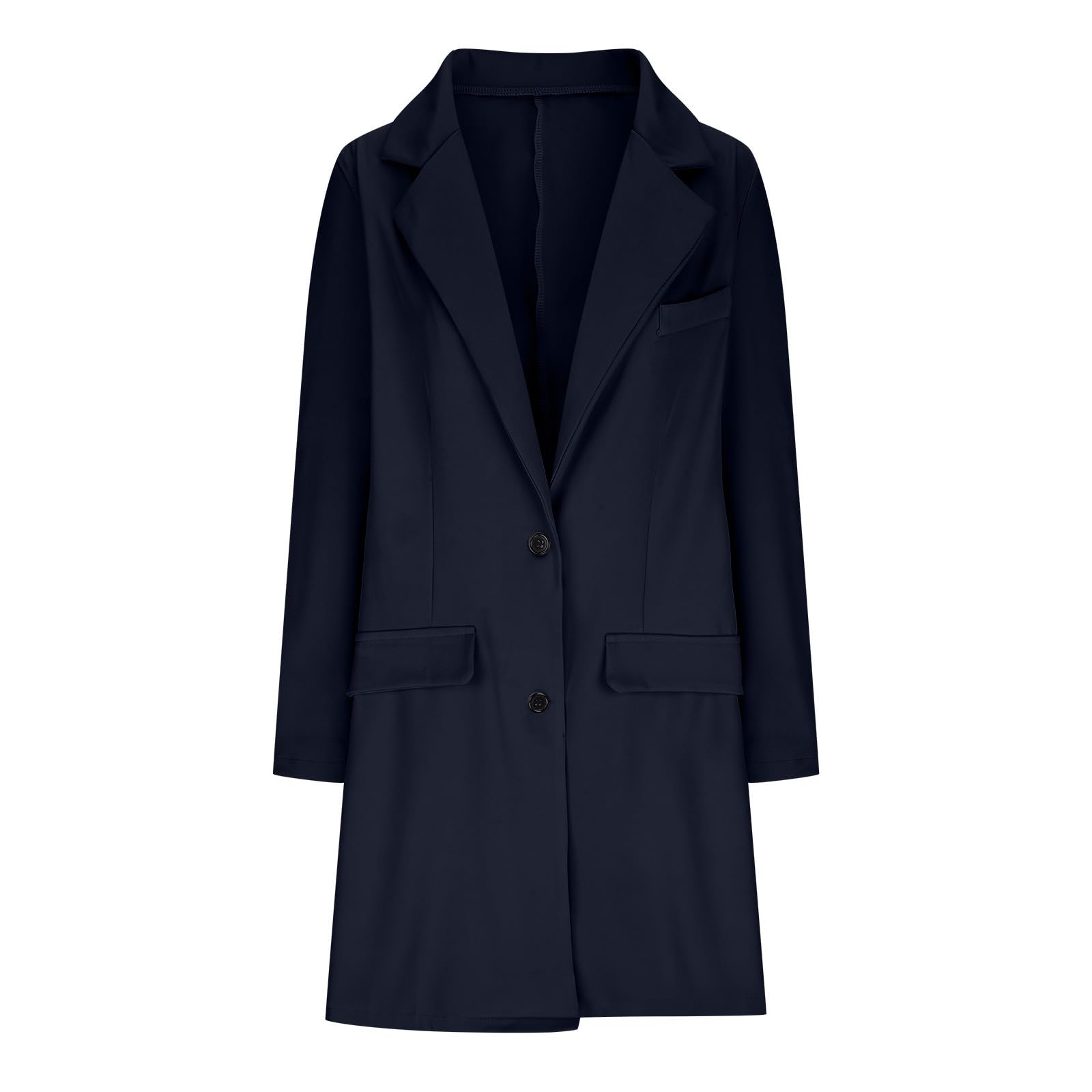 Generisch Blazer Damen - Elegant Langarm Longblazer mit Knopf Tasche Revers Mantel Slim Fit Mode Anzugjacke ÜBergangsjacke für Büro Business Herbst-Winter