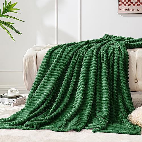 Image of BEDELITE Fleece Throw Blanket for Couch - 3D Ribbed Jacquard Soft and Warm Decorative Fuzzy Blanket - Cozy, Fluffy, Plush Lightweight Green Throw Blankets for Bed, Sofa, 50x60 inches