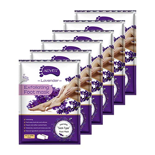 Adofect 6 Pairs Foot Peel Masks Exfoliating Foot Mask Removes Calluses and Dead Skin Cells, Repair Rough Heels Make Your Feet Baby Soft for Women & Men (Lavender)