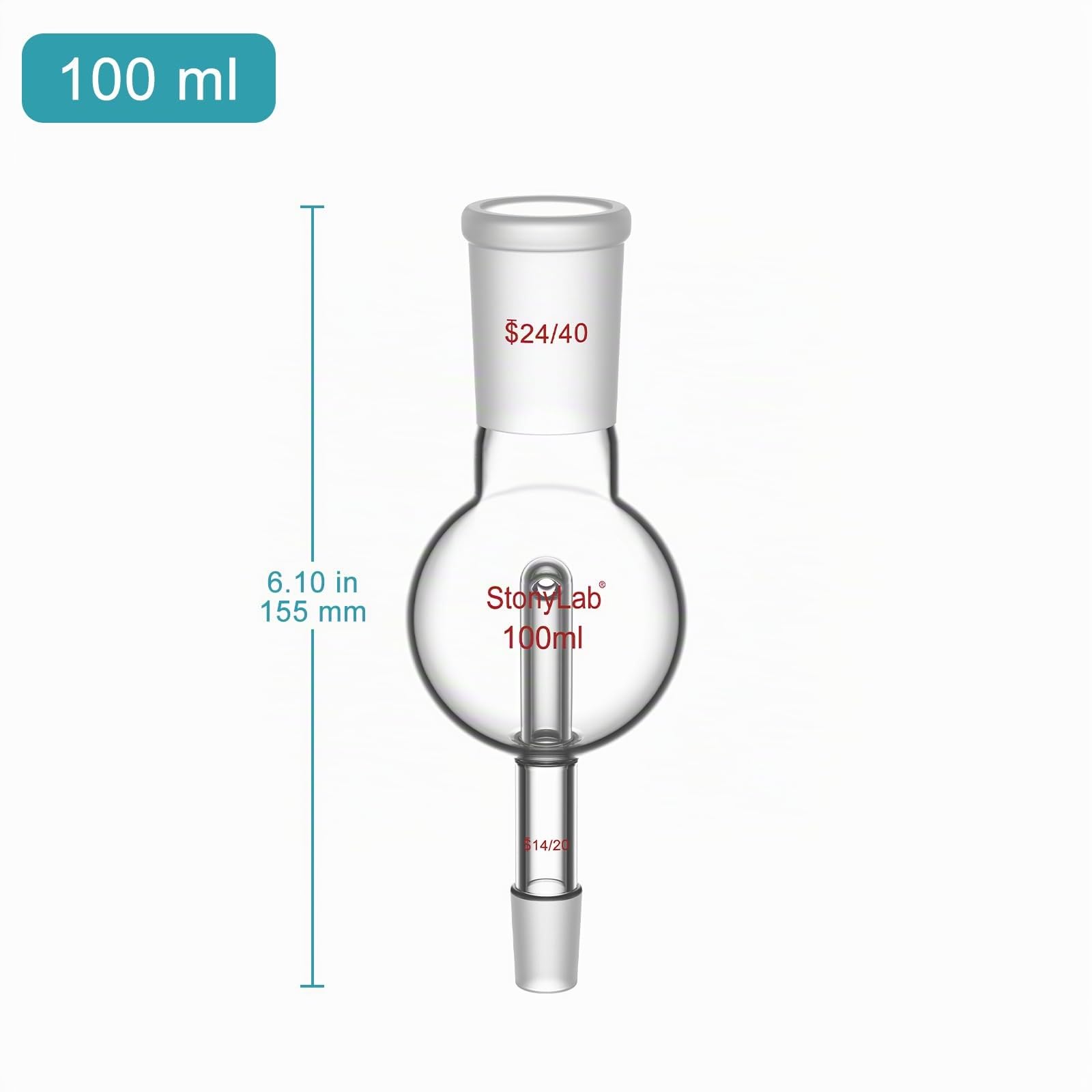 stonylab Piège à évaporateur Rotatif avec 14/20 Joint Supérieur Extérieur et 14/20 Joint Standard Intérieur, Rotary Evaporator Bump Trap de Laboratoire, 100 ml