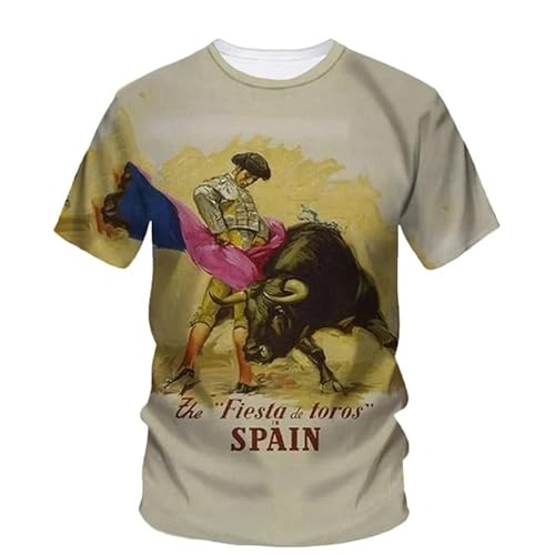 Hombres Camiseta Taurina Española Toro España Toro 3D Impreso Blusa Manga Corta Tops Pelea De Ganado Cuello Redondo Moda Calle Ropa Cool Camisetas