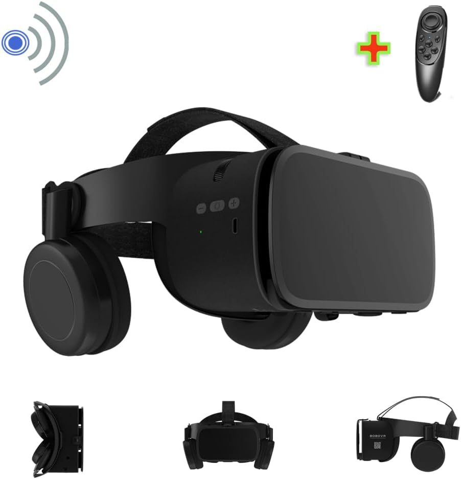 VR Headset for iPhone & Android Phones with Wireless Headphones, Virtual Reality Goggles Set for 4.5″-6.5″ Phones,3D VR Glasses for IMAX Movies &VR Games VR Headset for iPhone & Android Phones with Wireless Headphones, Virtual Reality Goggles Set for 4.5″-6.5″ Phones,3D VR Glasses for IMAX Movies &VR Games