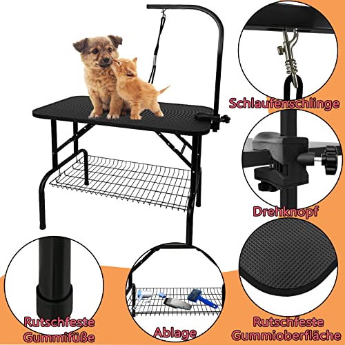 YRHome Hundepflegetisch Höhenverstellbar Trimmtisch für Hunde Hunde Badetisch Hundefriseur Tisch Schertisch Pflegetisch rutschfest mit Schlingen und Ablage bis 60 KG Belastbar 80,5x46x76cm(Klein)