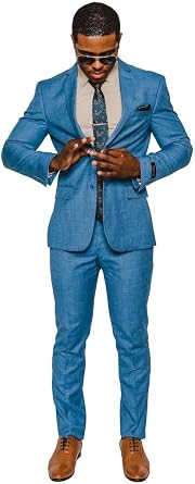 Slim Fit Mens Suit 2 Button Notch Lapel Windowpane Plaid Suit 163081