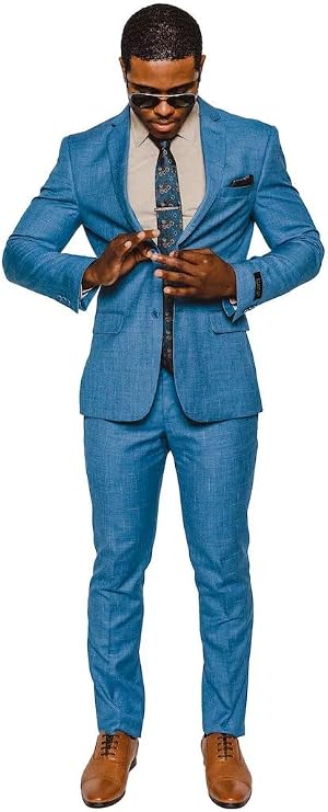 Slim Fit Mens Suit 2 Button Notch Lapel Windowpane Plaid Suit 163081