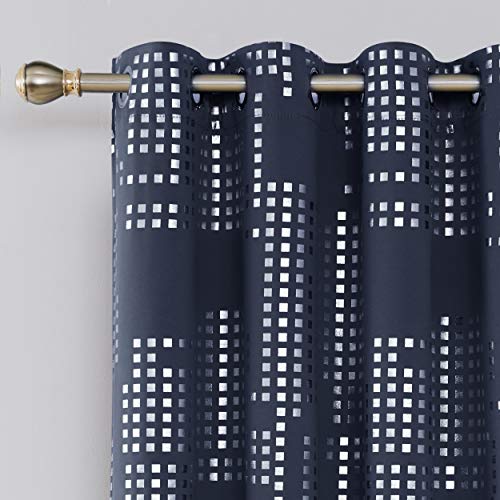 Image of Deconovo Blackout Curtain Room Darkening Thermal Insulated Draperies Grommet Window Treatments for Bedroom, 52x63Inch, Navy Blue, 2 Panels
