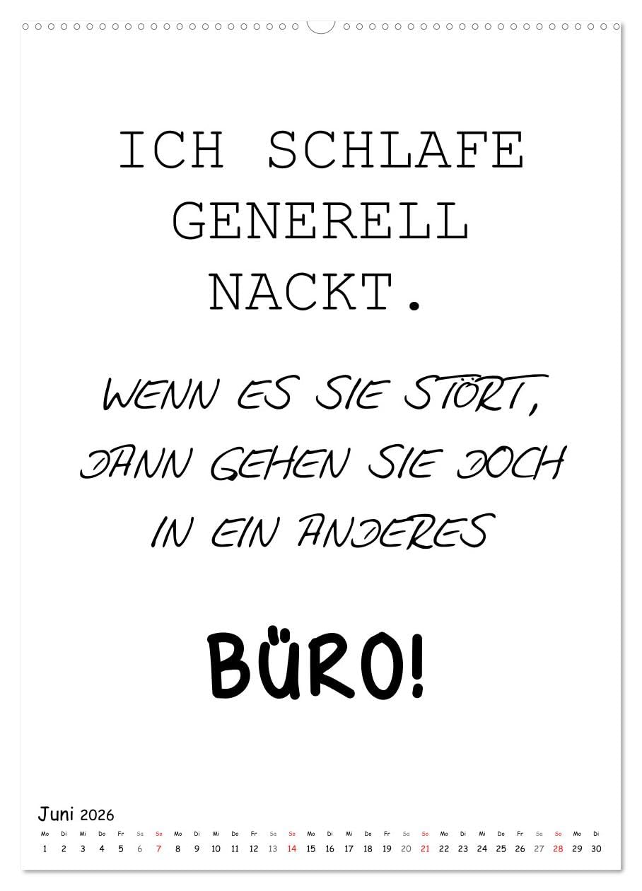 Typo-Kalender für das Büro. Gemeine und lustige Sprüche (Wandkalender 2026 DIN A2 hoch), CALVENDO Monatskalender: Witzige Sprüche im coolen schwarz-weiss Design! (CALVENDO Spass)