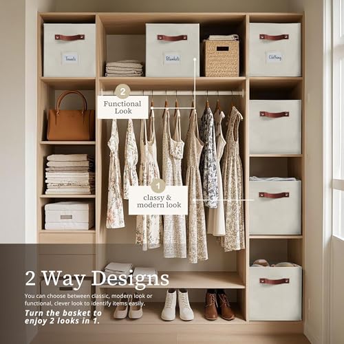 Image of DECOMOMO Storage Bins 6pcs Cube Storage Basket with Label Holder for Closet Kallax Shelves Clothes Kids Toy Nursery (Cube 11 inch / 6pcs, Beige)