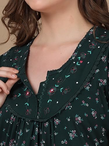 Image of 9shines Label Stylish Cotton Blend Embroidered Maxi Nightdress for Women with Pocket| Full Length Nightwear| Premium Nightdress| Comfortable Nightwear(5256)