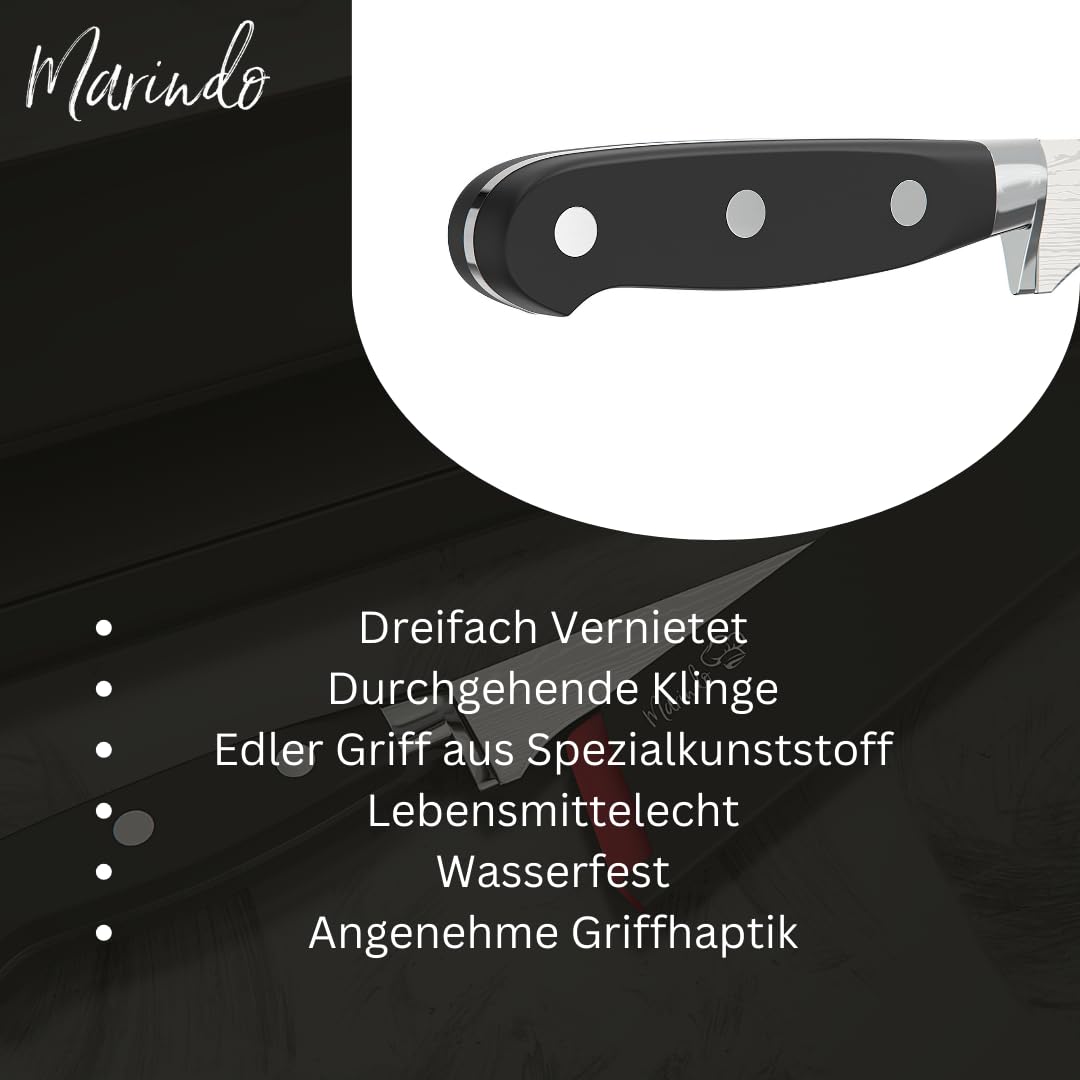Marindo Set di coltelli professionali per sfilettare con fodero, lunghezza lama 18,5 cm, per pesce e carne, coltello da sfilettatura in acciaio inox con manico robusto, coltello da pesca antiruggine