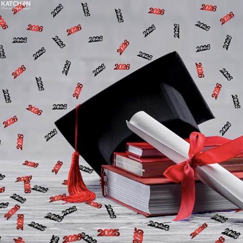 Image of KatchOn, Red and Black Grad Confetti - Pack of 500 | Graduation Confetti Class of 2026 | Grad Table Decorations | Red and Black 2026 Graduation Decorations | Prom Decorations 2026, Graduation Decor