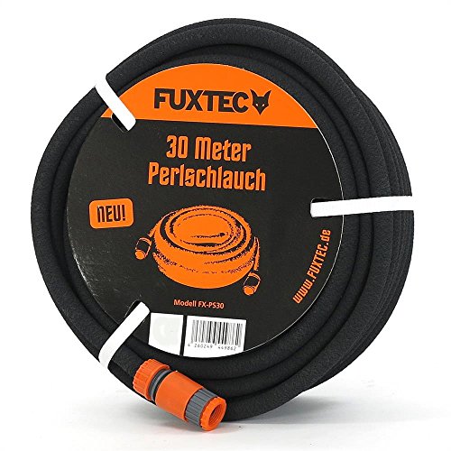 Fuxtec Perlschlauch FX-PS 30 m Premium Tropfschlauch Druckminderer für optimale Bewässerung inkl. Bodenhaken, Verbindern und Endstücken