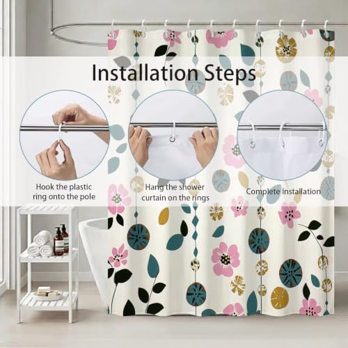 Rideau douche fleur 120x150 cm en tissu polyester lavable - 4